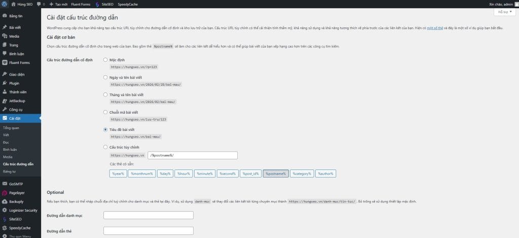 Giao diện quản trị WordPress chuẩn SEO sau khi tối ưu